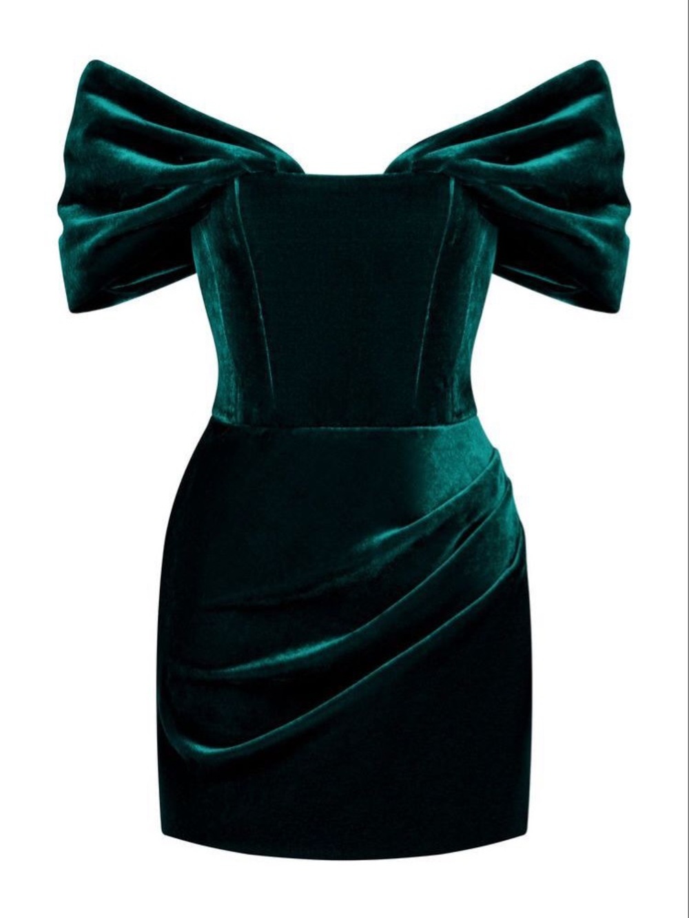 SHEIN Dark Teal Velvet V-Neck Off-Shoulder Mini Dress